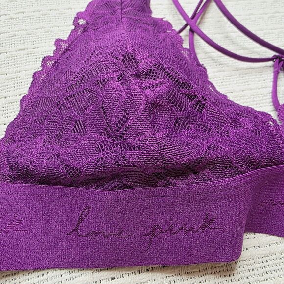 Victoria's Secret Bralette Medium Purple Lace Floral Halter Adjustable - Picture 7 of 12